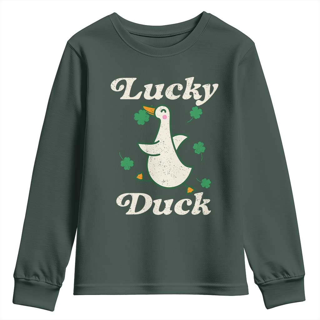Lucky Duck Youth Sweatshirt St Patricks Day Shamrock Irish TS10 Dark Forest Green Print Your Wear