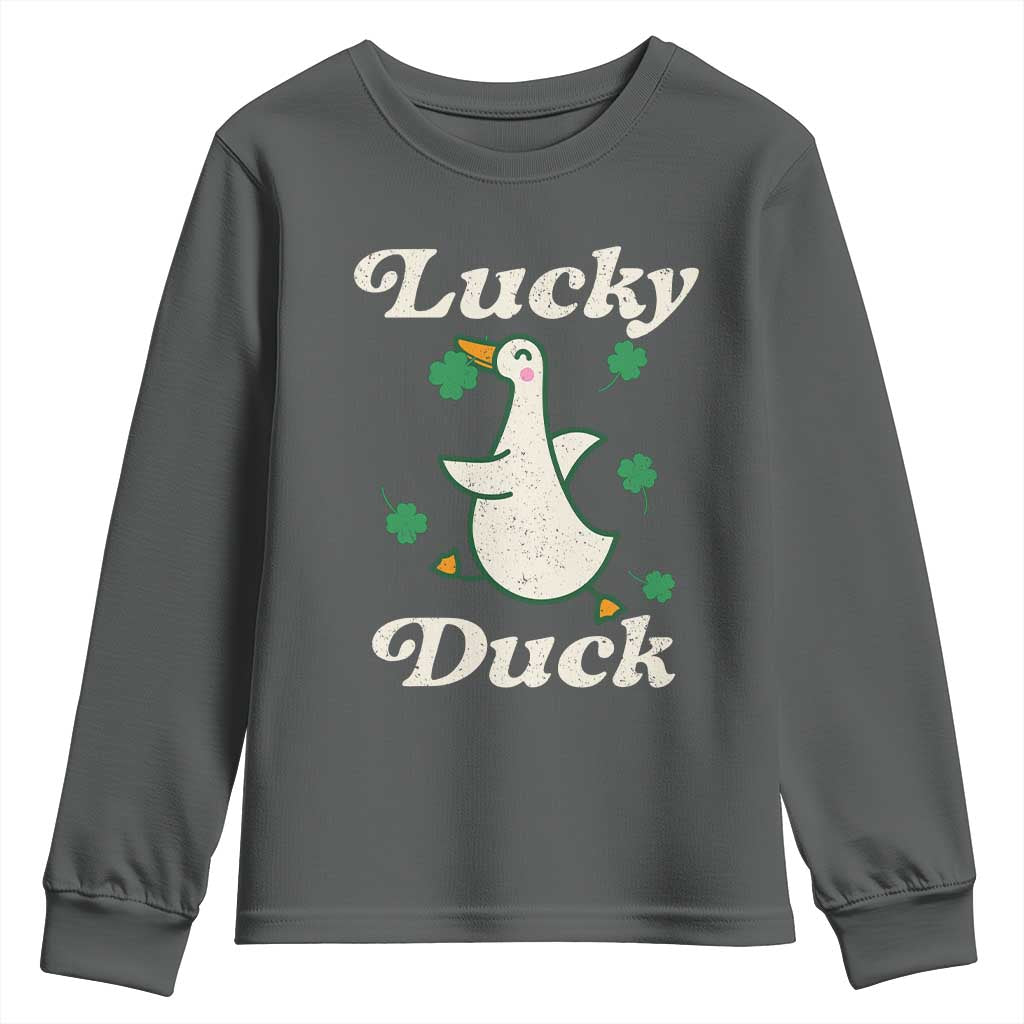 Lucky Duck Youth Sweatshirt St Patricks Day Shamrock Irish TS10 Dark Heather Print Your Wear