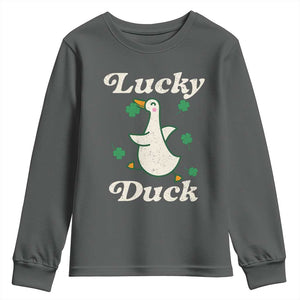 Lucky Duck Youth Sweatshirt St Patricks Day Shamrock Irish TS10 Dark Heather Print Your Wear