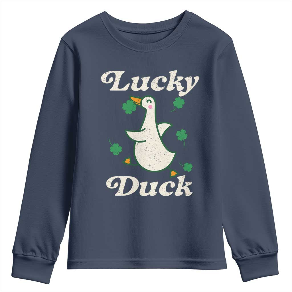 Lucky Duck Youth Sweatshirt St Patricks Day Shamrock Irish TS10 Navy Print Your Wear