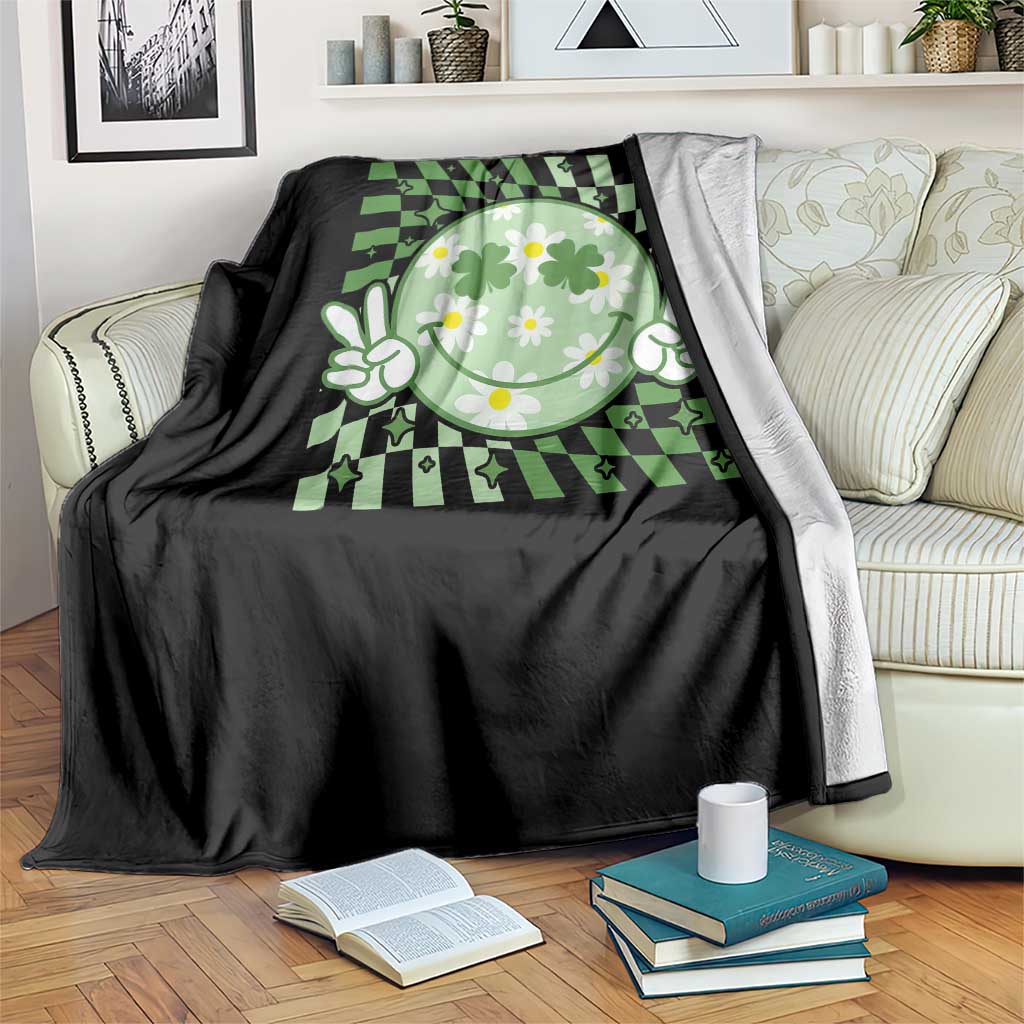 Retro Groovy Shamrock Smile Face St Patricks Day Throw Blanket TS10 Print Your Wear
