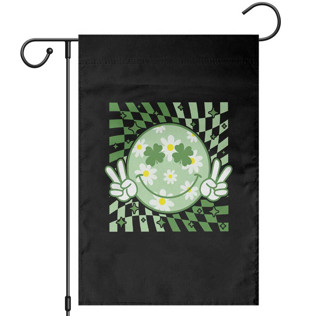 Retro Groovy Shamrock Smile Face St Patricks Day Garden Flag TS10 Black Print Your Wear