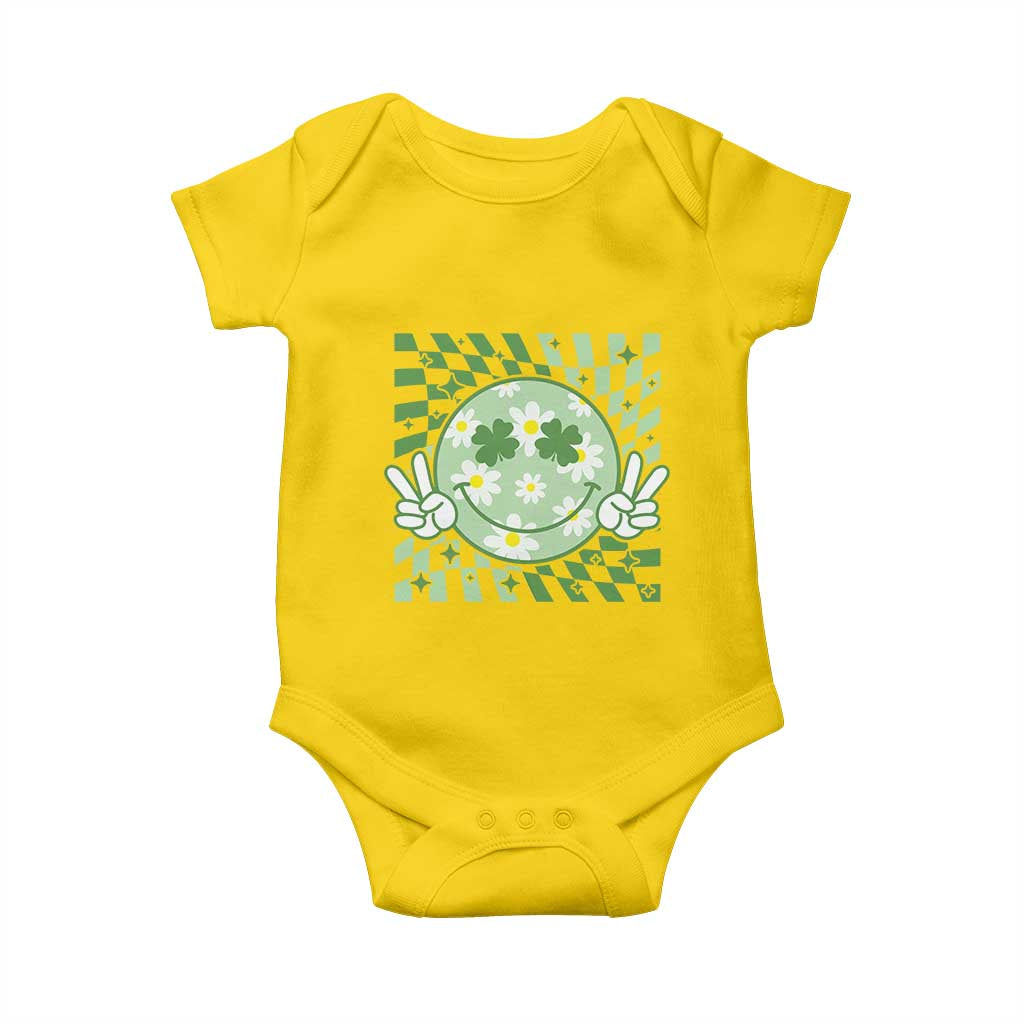 Retro Groovy Shamrock Smile Face St Patricks Day Baby Onesie TS10 Daisy Print Your Wear