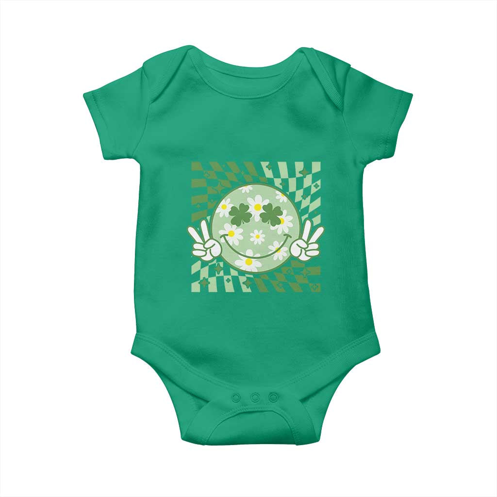 Retro Groovy Shamrock Smile Face St Patricks Day Baby Onesie TS10 Irish Green Print Your Wear
