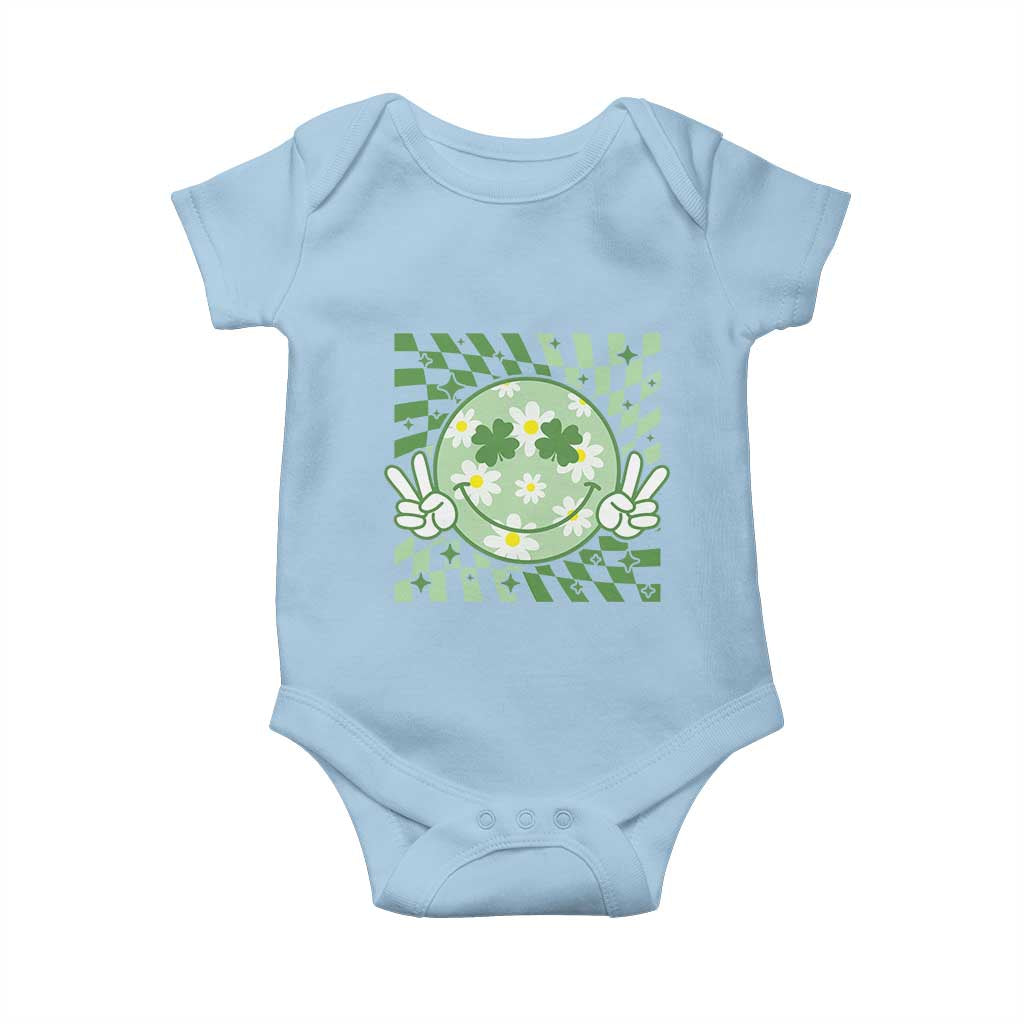 Retro Groovy Shamrock Smile Face St Patricks Day Baby Onesie TS10 Light Blue Print Your Wear