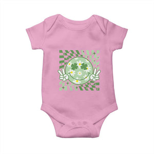 Retro Groovy Shamrock Smile Face St Patricks Day Baby Onesie TS10 Light Pink Print Your Wear
