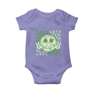 Retro Groovy Shamrock Smile Face St Patricks Day Baby Onesie TS10 Violet Print Your Wear