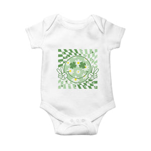 Retro Groovy Shamrock Smile Face St Patricks Day Baby Onesie TS10 White Print Your Wear
