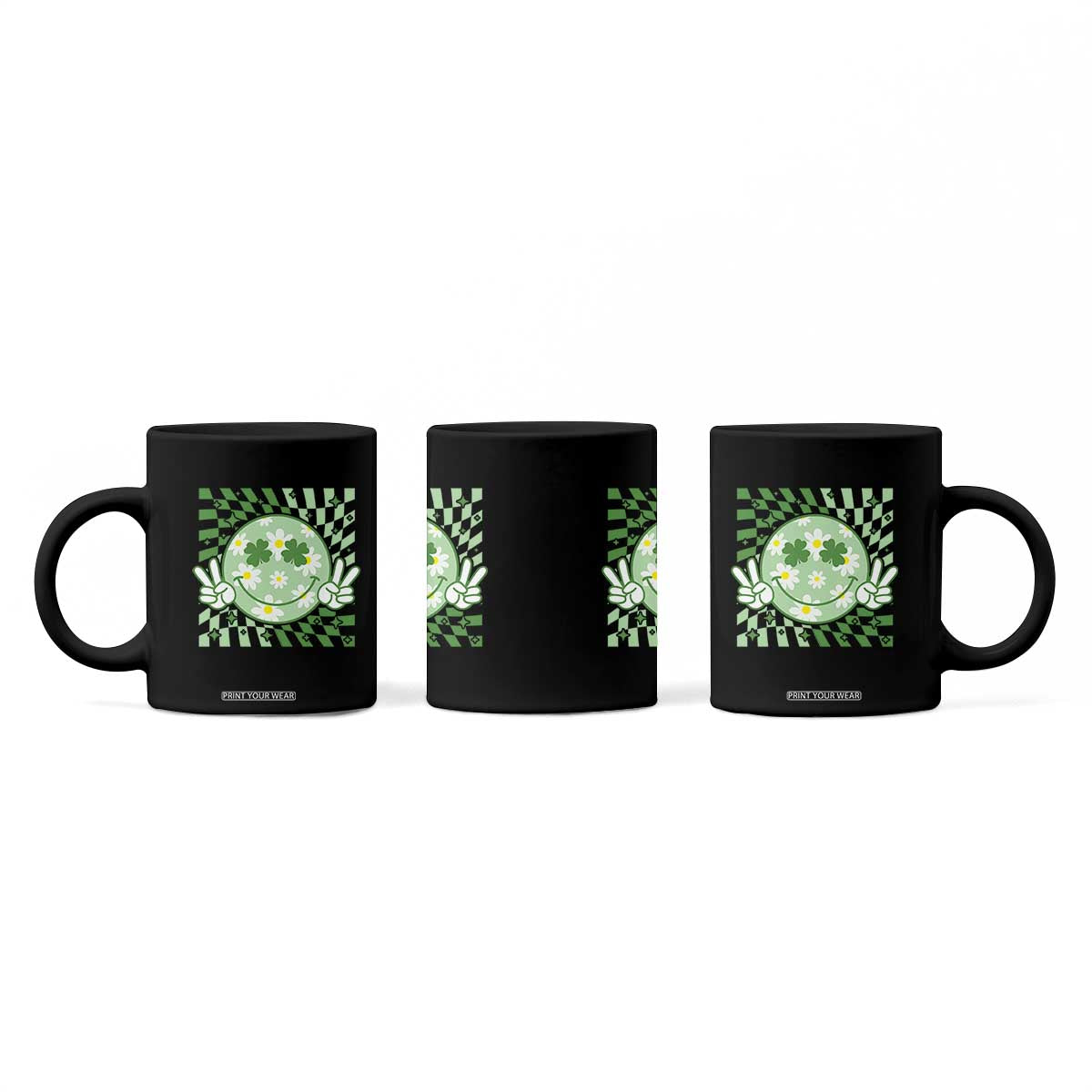 Retro Groovy Shamrock Smile Face St Patricks Day Coffee Mug TS10 Print Your Wear