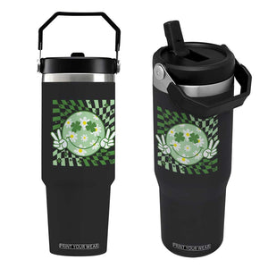 Retro Groovy Shamrock Smile Face St Patricks Day Flip Straw Tumbler TS10 One Size: 30 oz Black Print Your Wear