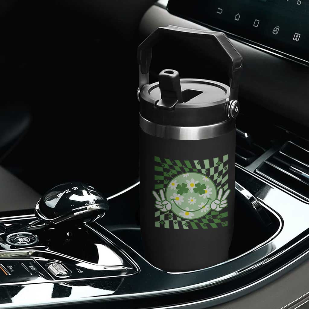 Retro Groovy Shamrock Smile Face St Patricks Day Flip Straw Tumbler TS10 Print Your Wear