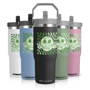Retro Groovy Shamrock Smile Face St Patricks Day Flip Straw Tumbler TS10 Print Your Wear