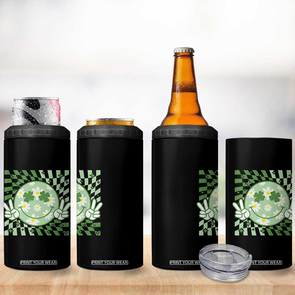 Retro Groovy Shamrock Smile Face St Patricks Day 4 in 1 Can Cooler Tumbler TS10 Print Your Wear