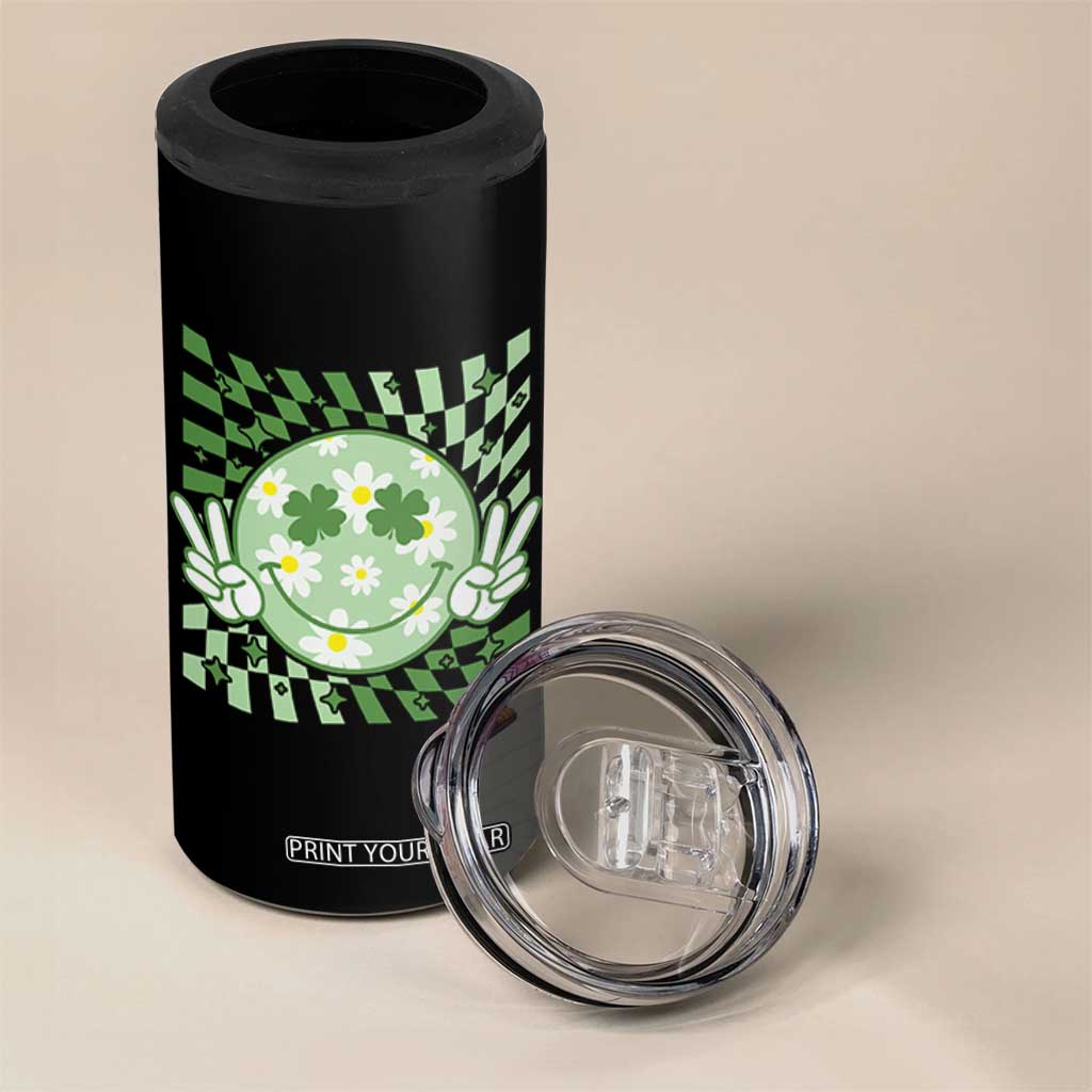 Retro Groovy Shamrock Smile Face St Patricks Day 4 in 1 Can Cooler Tumbler TS10 Print Your Wear