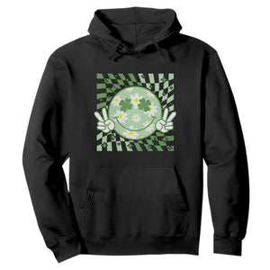 Retro Groovy Shamrock Smile Face St Patricks Day Hoodie TS10 Black Print Your Wear