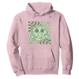 Retro Groovy Shamrock Smile Face St Patricks Day Hoodie TS10 Light Pink Print Your Wear
