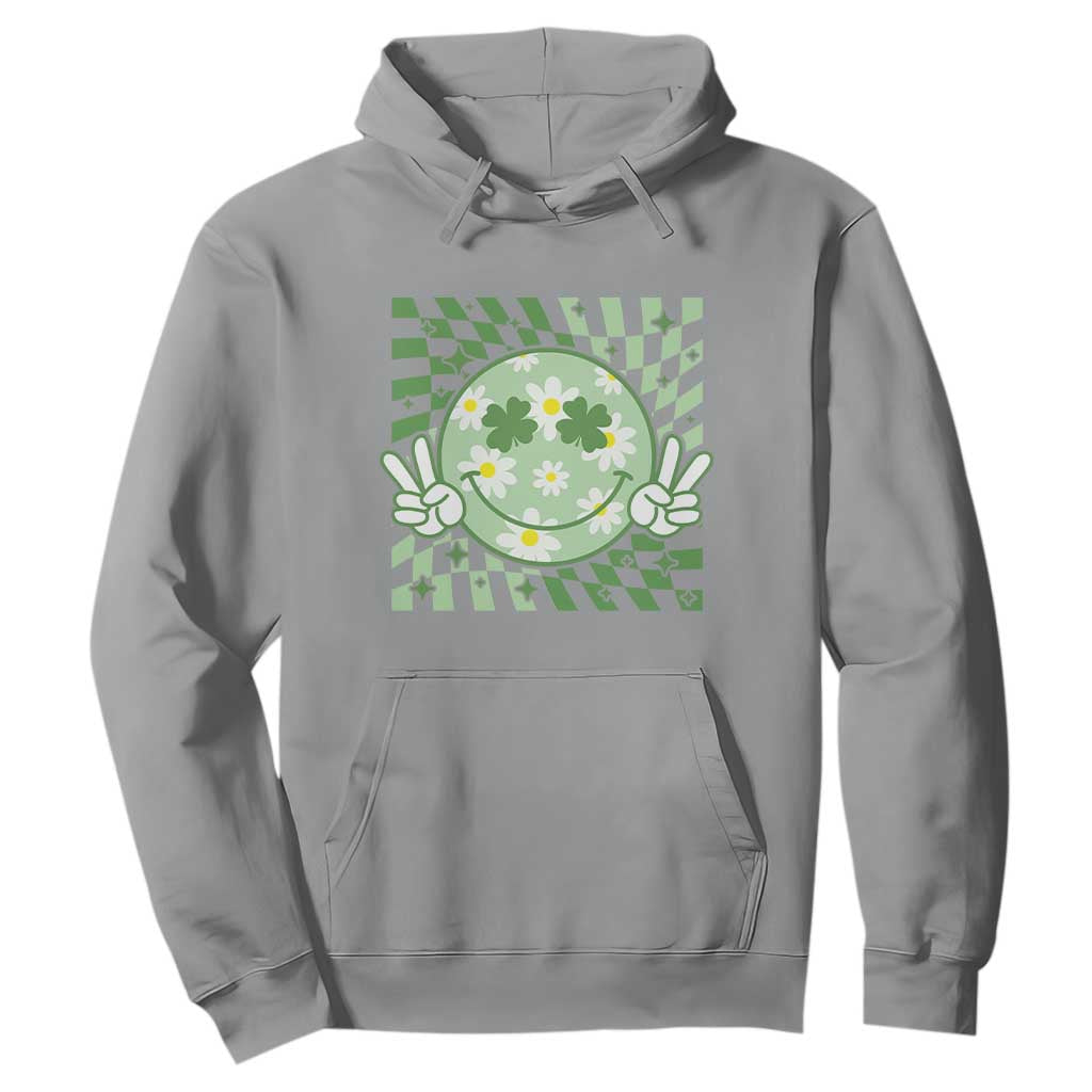 Retro Groovy Shamrock Smile Face St Patricks Day Hoodie TS10 Sport Gray Print Your Wear