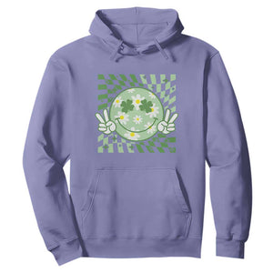 Retro Groovy Shamrock Smile Face St Patricks Day Hoodie TS10 Violet Print Your Wear