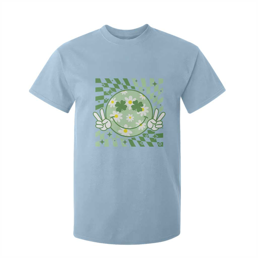 Retro Groovy Shamrock Smile Face St Patricks Day T Shirt For Kid TS10 Light Blue Print Your Wear