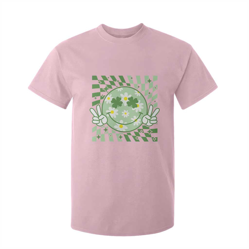 Retro Groovy Shamrock Smile Face St Patricks Day T Shirt For Kid TS10 Light Pink Print Your Wear