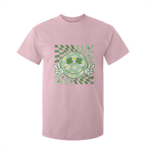 Retro Groovy Shamrock Smile Face St Patricks Day T Shirt For Kid TS10 Light Pink Print Your Wear