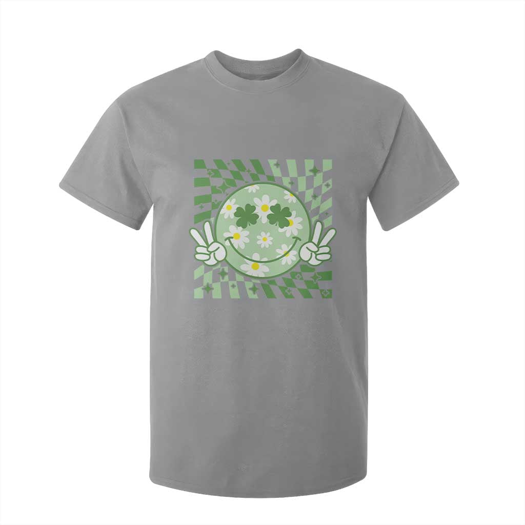 Retro Groovy Shamrock Smile Face St Patricks Day T Shirt For Kid TS10 Sport Gray Print Your Wear
