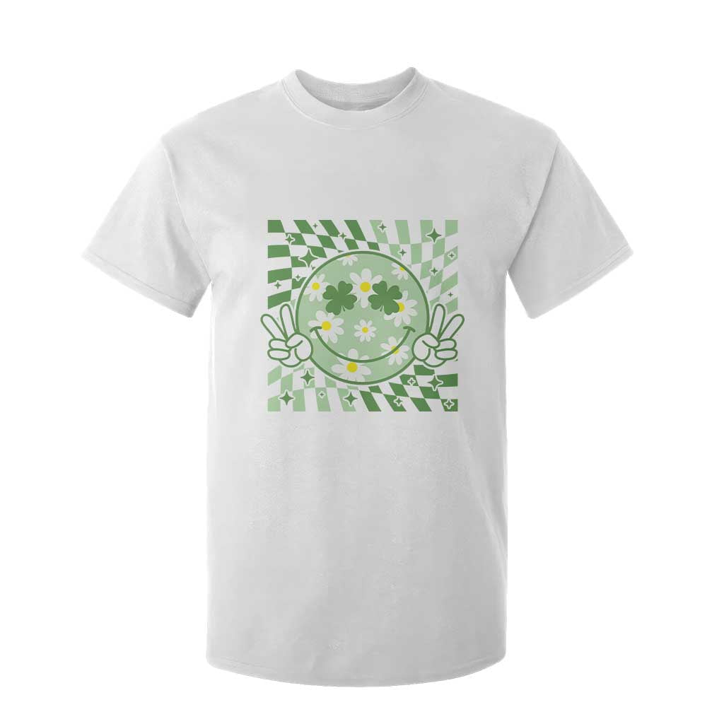 Retro Groovy Shamrock Smile Face St Patricks Day T Shirt For Kid TS10 White Print Your Wear