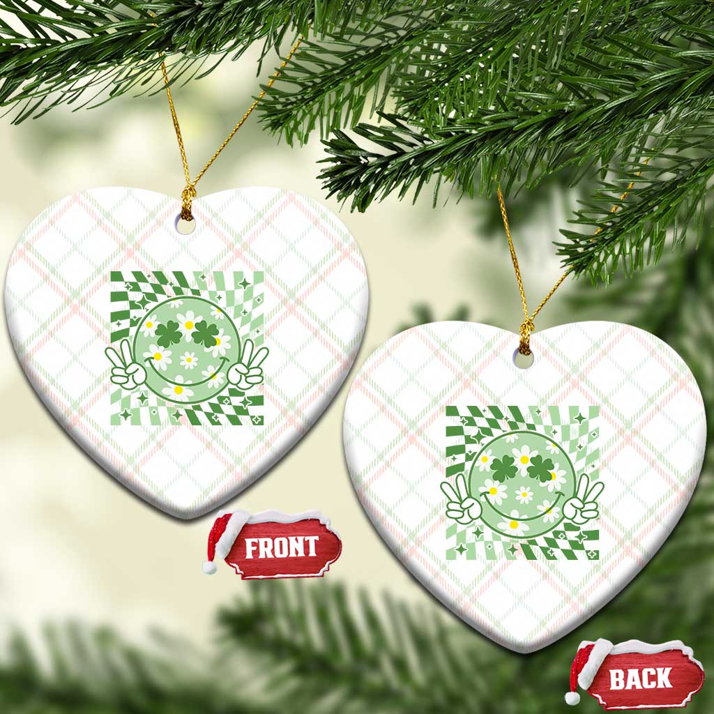 Retro Groovy Shamrock Smile Face St Patricks Day Ceramic Ornament TS10 Print Your Wear