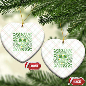 Retro Groovy Shamrock Smile Face St Patricks Day Ceramic Ornament TS10 Print Your Wear