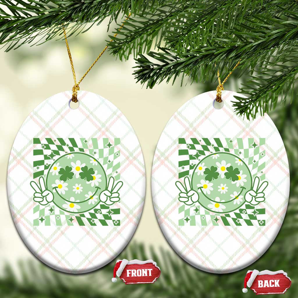 Retro Groovy Shamrock Smile Face St Patricks Day Ceramic Ornament TS10 Print Your Wear