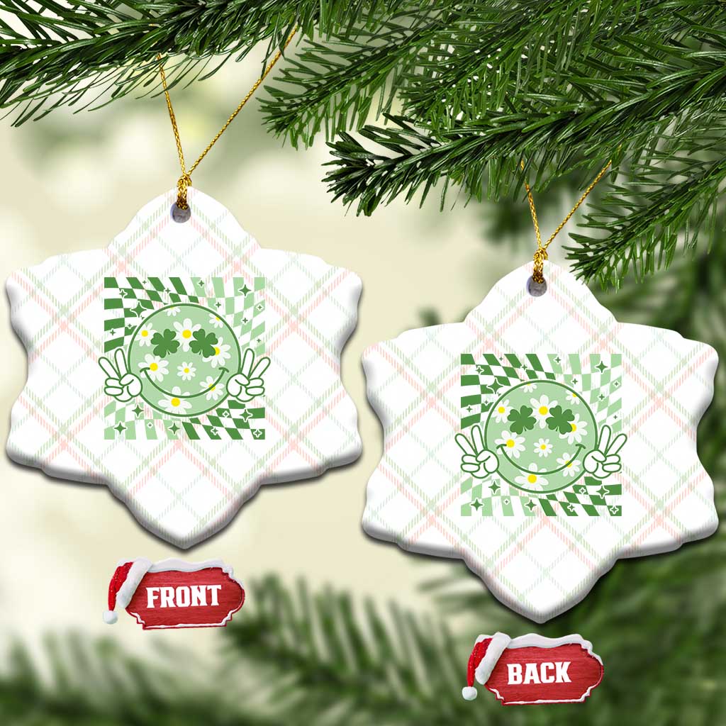 Retro Groovy Shamrock Smile Face St Patricks Day Ceramic Ornament TS10 Print Your Wear
