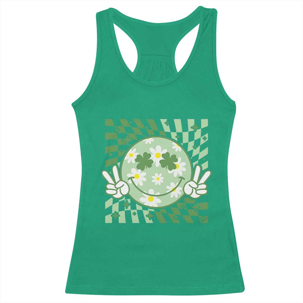 Retro Groovy Shamrock Smile Face St Patricks Day Racerback Tank Top TS10 Irish Green Print Your Wear
