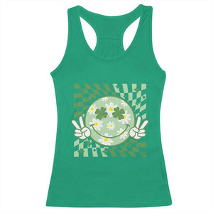 Retro Groovy Shamrock Smile Face St Patricks Day Racerback Tank Top TS10 Irish Green Print Your Wear