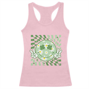 Retro Groovy Shamrock Smile Face St Patricks Day Racerback Tank Top TS10 Light Pink Print Your Wear