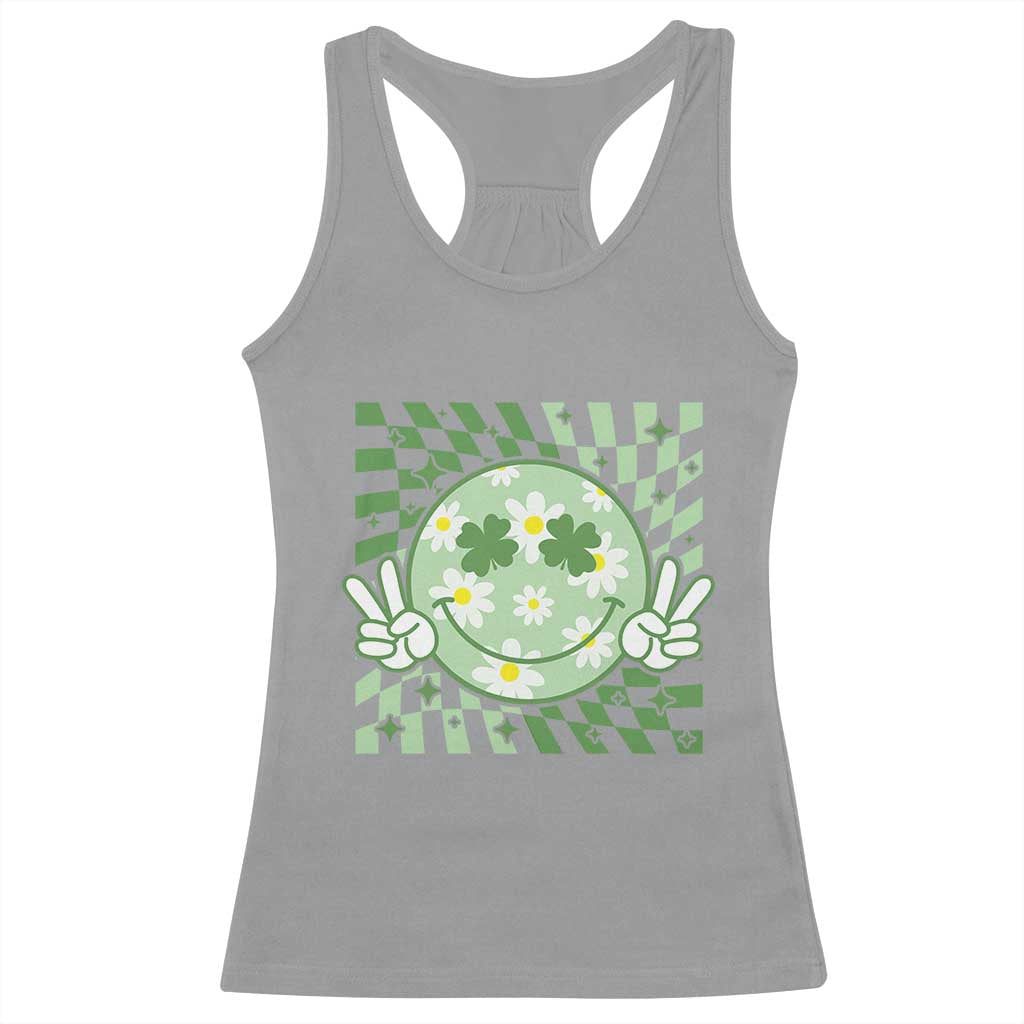 Retro Groovy Shamrock Smile Face St Patricks Day Racerback Tank Top TS10 Sport Gray Print Your Wear