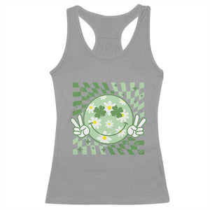 Retro Groovy Shamrock Smile Face St Patricks Day Racerback Tank Top TS10 Sport Gray Print Your Wear