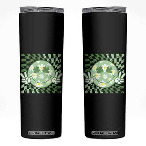 Retro Groovy Shamrock Smile Face St Patricks Day Skinny Tumbler TS10 Black Print Your Wear
