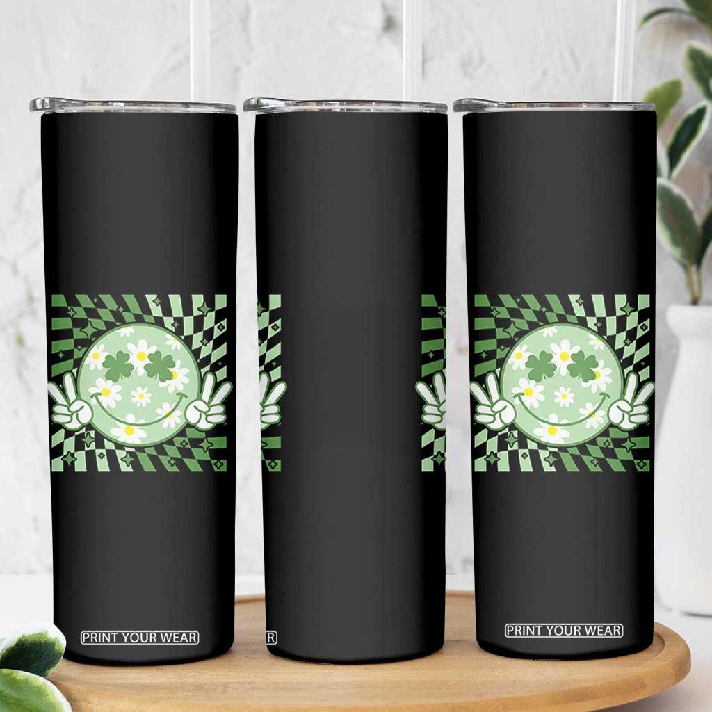 Retro Groovy Shamrock Smile Face St Patricks Day Skinny Tumbler TS10 Print Your Wear