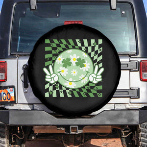 Retro Groovy Shamrock Smile Face St Patricks Day Spare Tire Cover TS10 No hole Black Print Your Wear