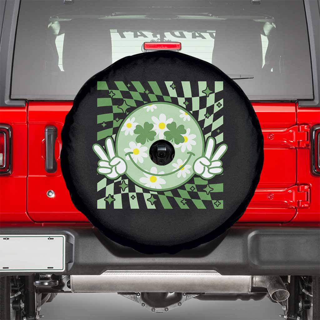 Retro Groovy Shamrock Smile Face St Patricks Day Spare Tire Cover TS10 Black Print Your Wear