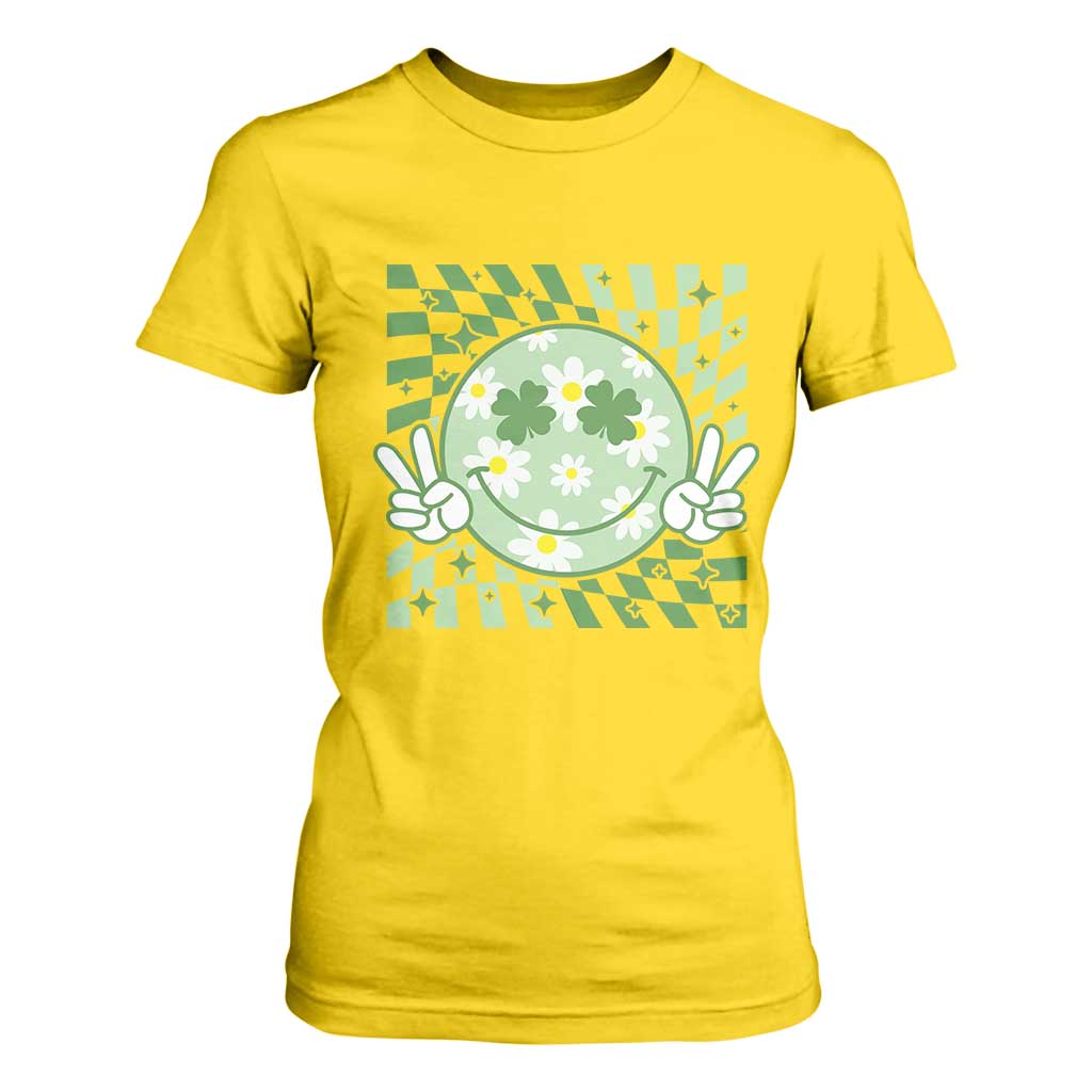 Retro Groovy Shamrock Smile Face St Patricks Day T Shirt For Women TS10 Daisy Print Your Wear