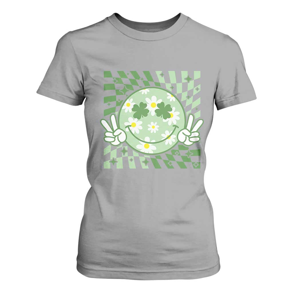 Retro Groovy Shamrock Smile Face St Patricks Day T Shirt For Women TS10 Sport Gray Print Your Wear