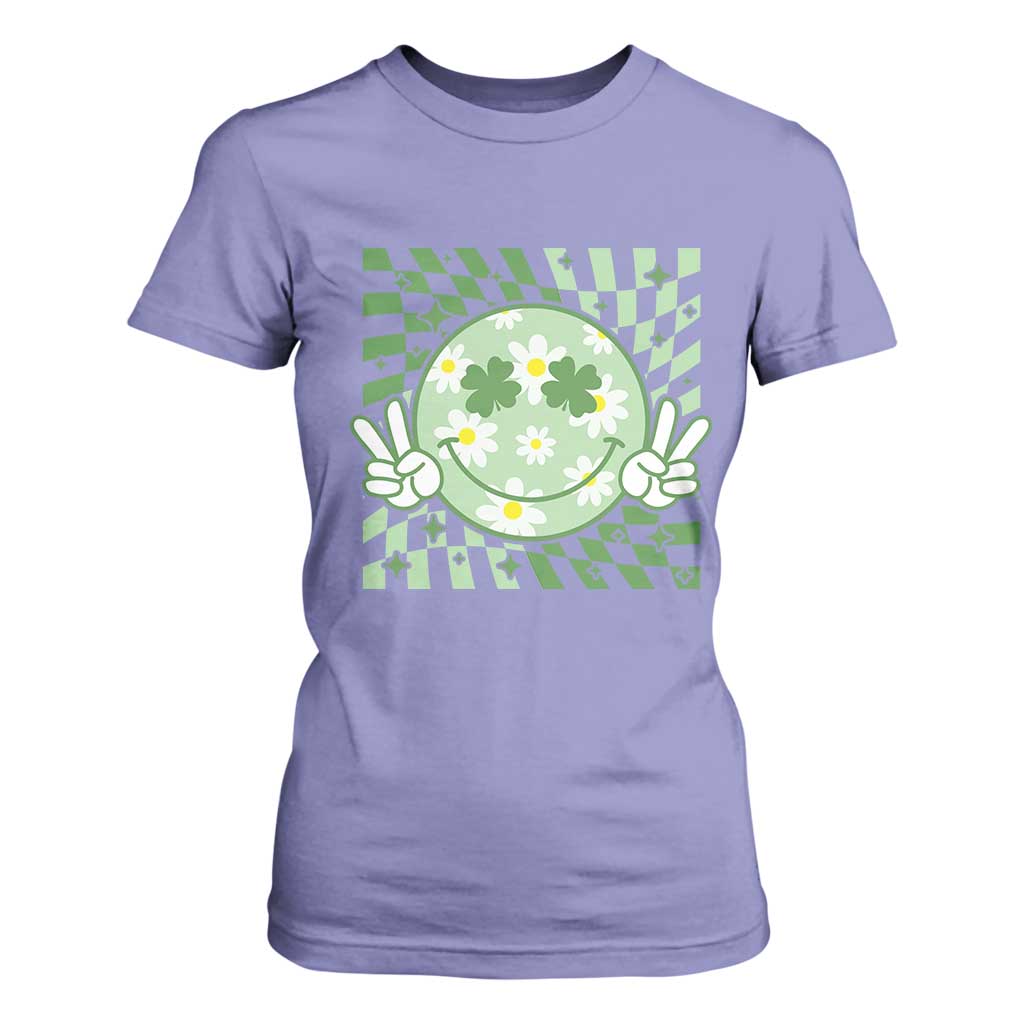 Retro Groovy Shamrock Smile Face St Patricks Day T Shirt For Women TS10 Violet Print Your Wear