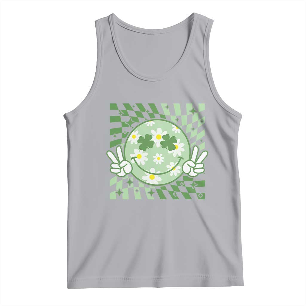 Retro Groovy Shamrock Smile Face St Patricks Day Tank Top TS10 Athletic Heather Print Your Wear