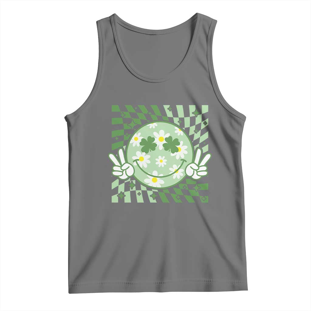 Retro Groovy Shamrock Smile Face St Patricks Day Tank Top TS10 Black Heather Print Your Wear