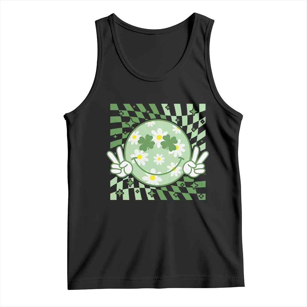 Retro Groovy Shamrock Smile Face St Patricks Day Tank Top TS10 Black Print Your Wear
