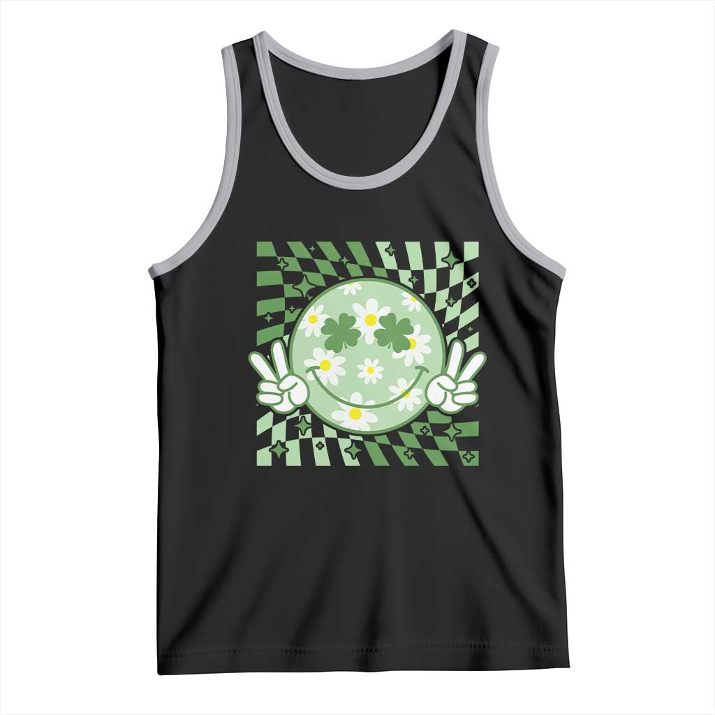Retro Groovy Shamrock Smile Face St Patricks Day Tank Top TS10 Black Athletic Heather Print Your Wear