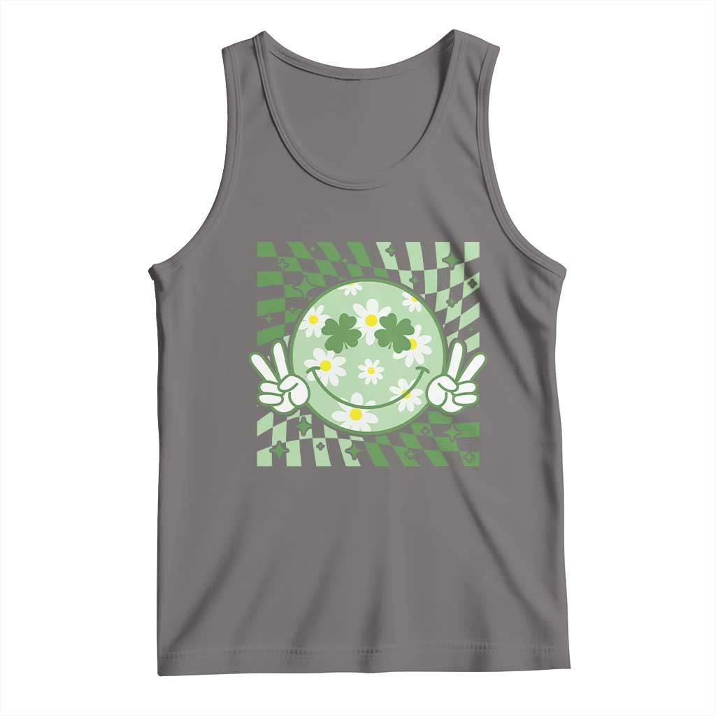 Retro Groovy Shamrock Smile Face St Patricks Day Tank Top TS10 Deep Heather Print Your Wear