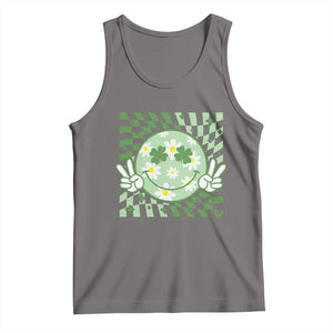 Retro Groovy Shamrock Smile Face St Patricks Day Tank Top TS10 Deep Heather Print Your Wear