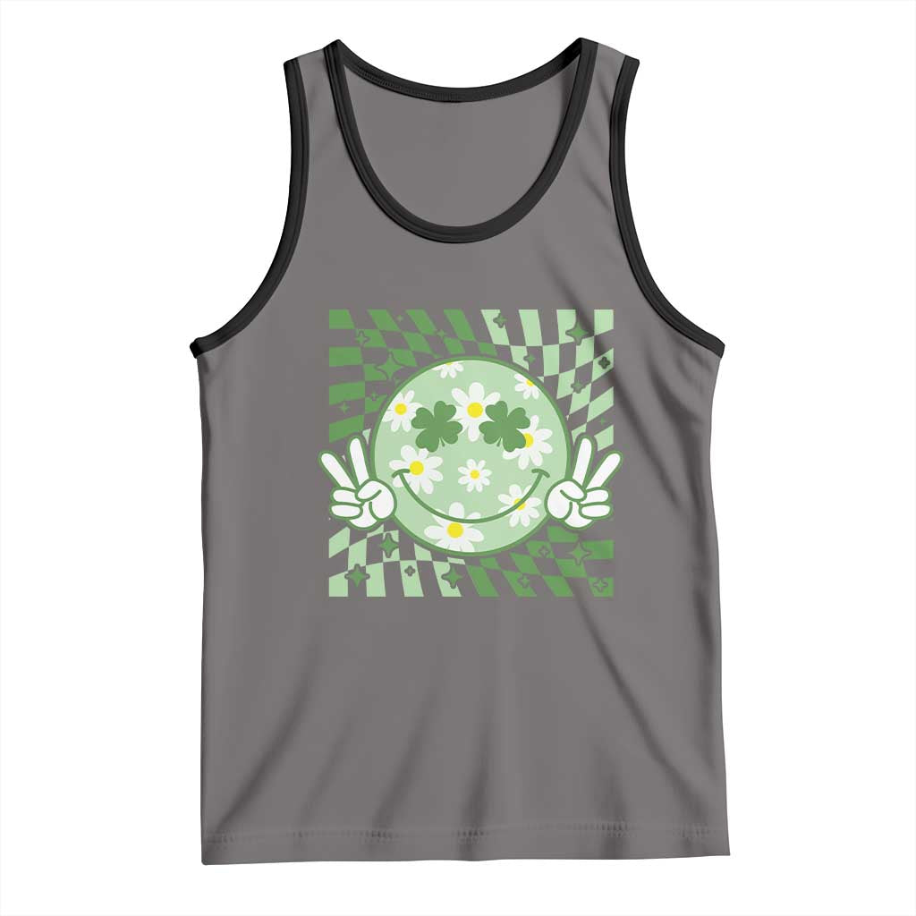 Retro Groovy Shamrock Smile Face St Patricks Day Tank Top TS10 Deep Heather Black Print Your Wear